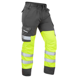 LEO BIDEFORD Hi-Vis Poly-Cotton Cargo Hi-Vis Trouser Pants Yellow