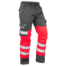 LEO BIDEFORD Hi-Vis Poly-Cotton Cargo Hi-Vis Trouser Pants Red