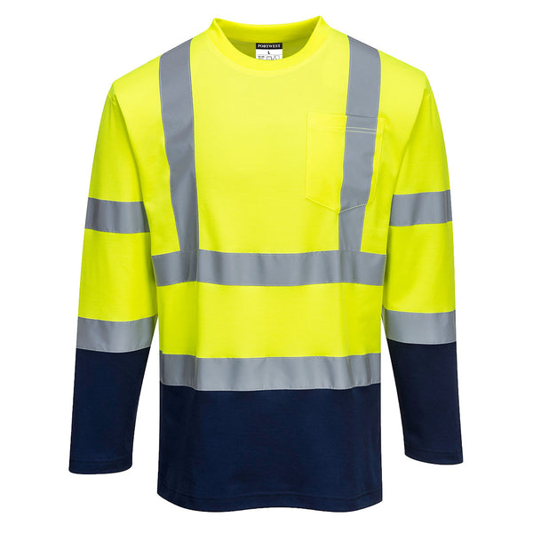 Portwest Hi-Vis Cotton Comfort Contrast T-Shirt Long Sleeve S280