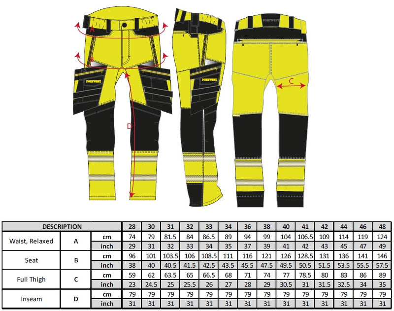 Portwest DX4 Hi-Vis Detachable Holster Pocket Trousers DX442