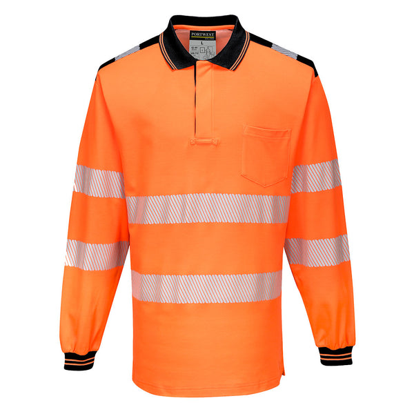 Portwest PW3 Hi-Vis Cotton Comfort Polo Shirt Long Sleeve T184