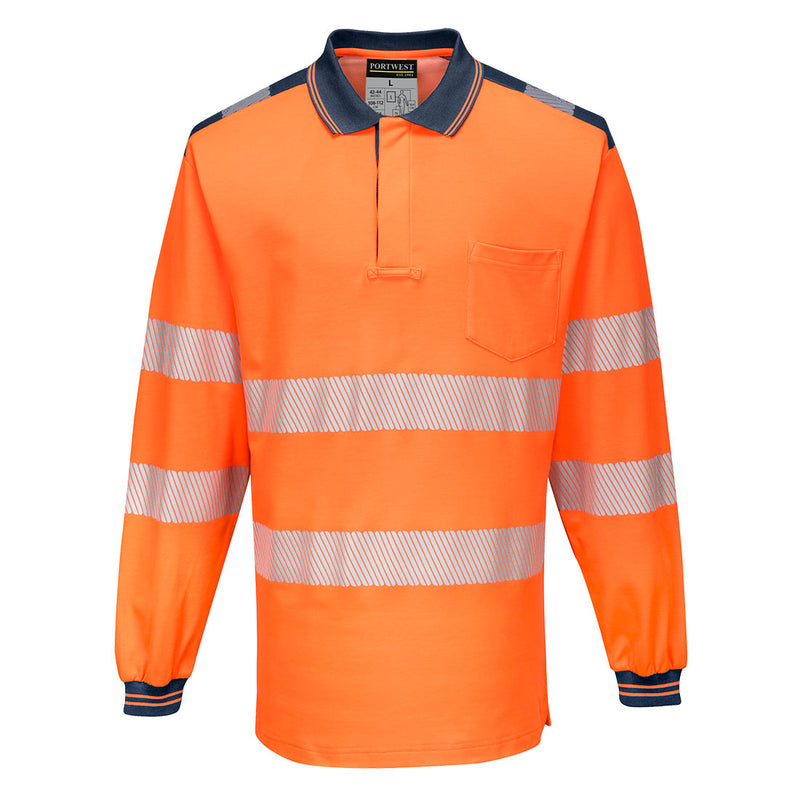 Portwest PW3 Hi-Vis Cotton Comfort Polo Shirt Long Sleeve T184