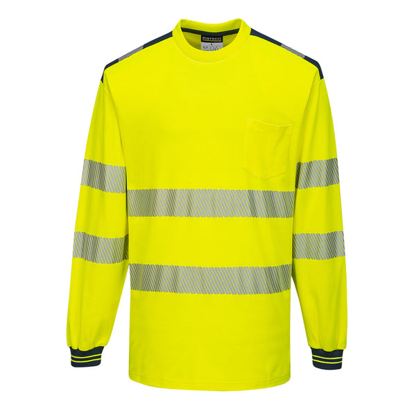 Portwest PW3 Hi-Vis Cotton Comfort T-Shirt Long Sleeve T185