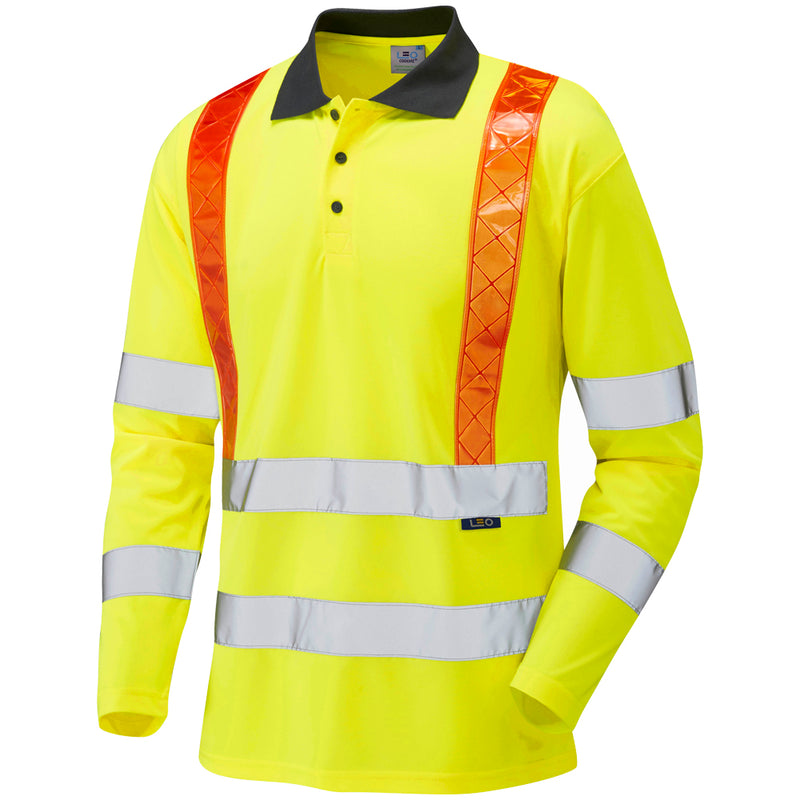 LEO BICKLETON  Orange Brace Coolviz Sleeved Hi-Vis Polo Shirt