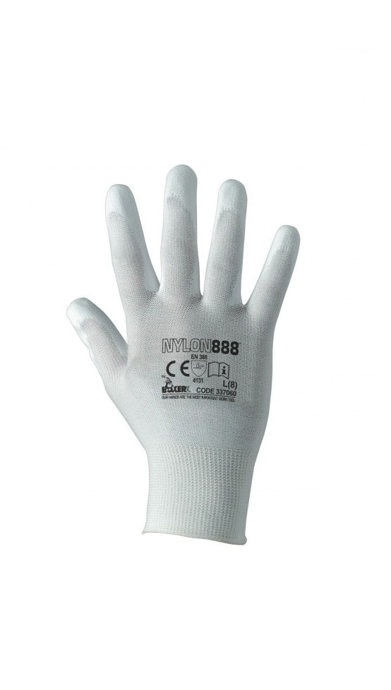 Nylon 888 White Palm Polyurethane General Handling Glove (Pack of 12)